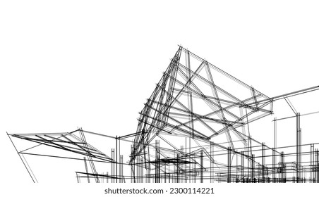 Architecture building 3d drawing vector illustration