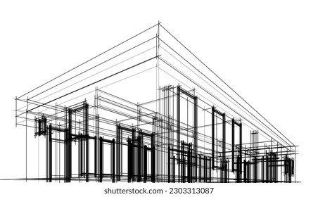 Arquitectura construyendo ilustración vectorial 3d