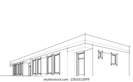 Architecture building 3d drawing vector illustration