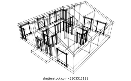 Arquitectura construyendo ilustración vectorial 3d