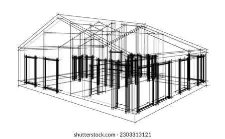 Arquitectura construyendo ilustración vectorial 3d