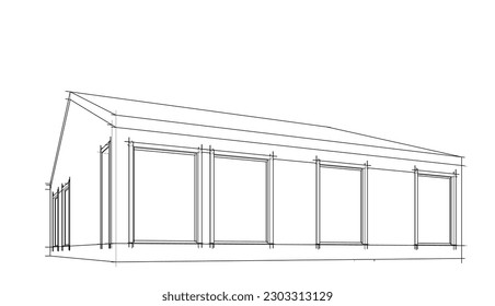 Arquitectura construyendo ilustración vectorial 3d