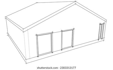Architecture building 3d drawing vector illustration