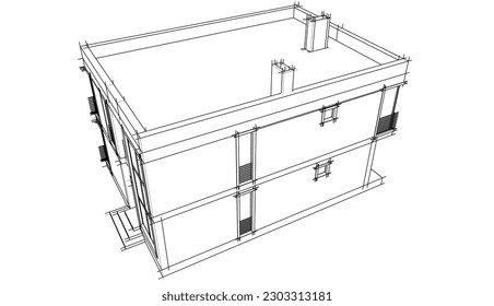 Architecture building 3d drawing vector illustration