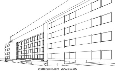 Architektur-Gebäude 3D-Zeichnung, Vektorgrafik