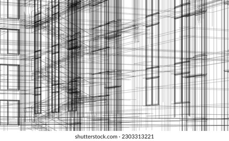 Architecture building 3d drawing vector illustration