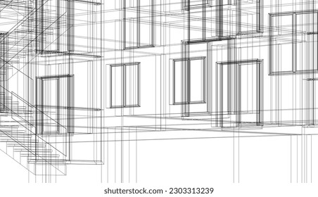 Architecture building 3d drawing vector illustration