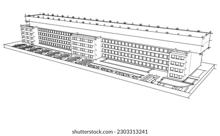 Architecture building 3d drawing vector illustration
