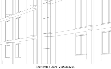Architecture building 3d drawing vector illustration