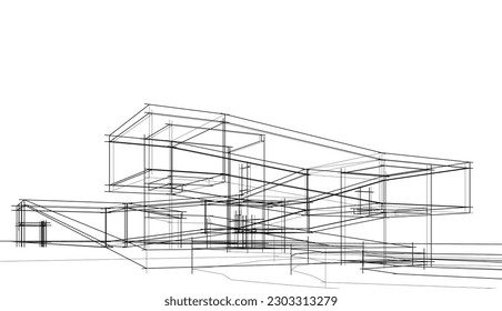 Arquitectura construyendo ilustración vectorial 3d