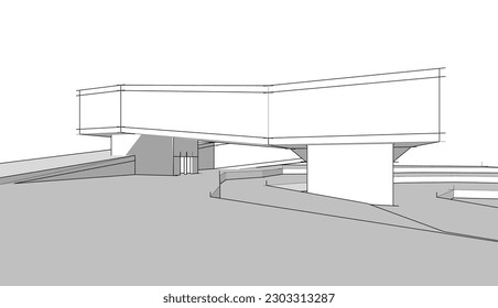 Architecture building 3d drawing vector illustration