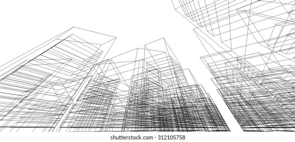 Architecture building. 3d mesh background