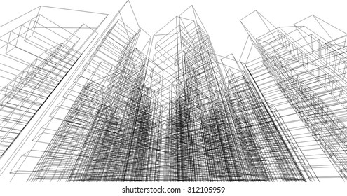 Architecture building. 3d mesh background