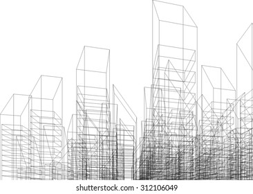 Architecture building. 3d mesh background