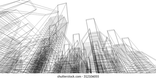 Architecture building. 3d mesh background