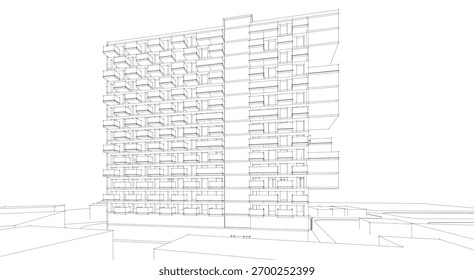 Architecture building 3d vectoe drawing