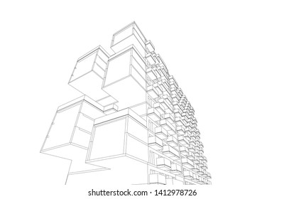 architecture building 3d, vector illustration