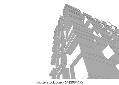architecture building 3d, vector illustration