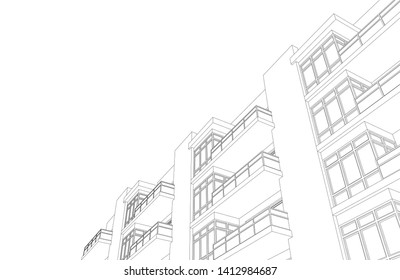 architecture building 3d, vector illustration