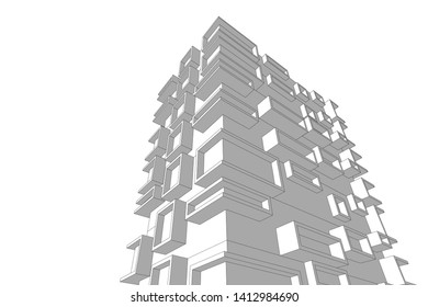 architecture building 3d, vector illustration