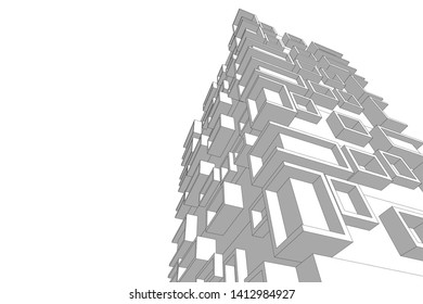 architecture building 3d, vector illustration