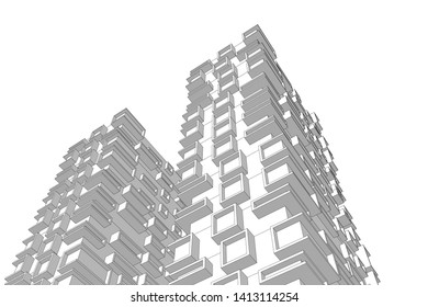 architecture building 3d, vector illustration