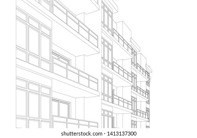 architecture building 3d, vector illustration
