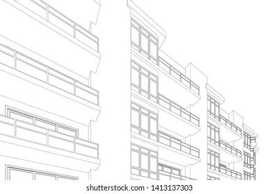 architecture building 3d, vector illustration