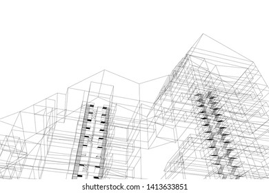 architecture building 3d, vector illustration
