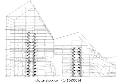 architecture building 3d, vector illustration