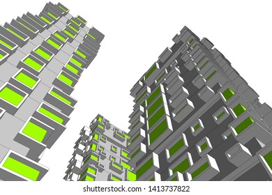 architecture building 3d, vector illustration
