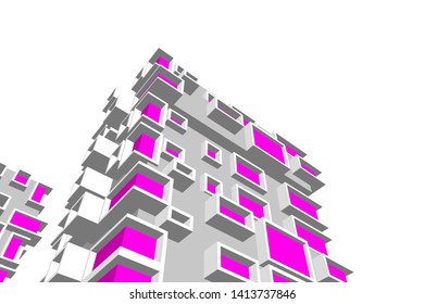 architecture building 3d, vector illustration