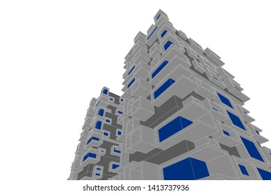 architecture building 3d, vector illustration