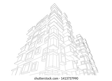 architecture building 3d, vector illustration