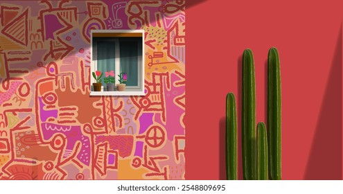 Arquitetura construindo arte impressão vetor ilustração. Cartaz de arquitetura de formas imprimíveis coloridas, design de decoração de parede.
