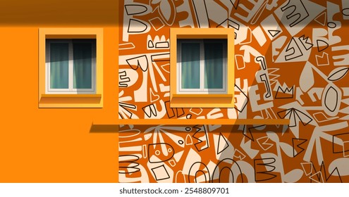 Architecture building art print vector illustration. Colorful printable shapes architecture poster, wall decor design.