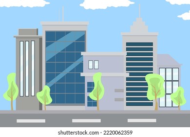 Architekturbaukonzept Design für moderne Stadtgrafik Stadtlandschaft, Skyline, Wolkenkratzer, Perspektive. Vektorgrafik