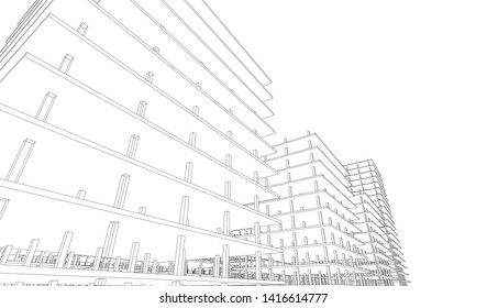 architecture building construction 3d illustration