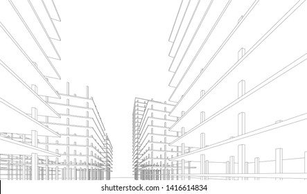 architecture building construction 3d illustration