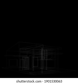 Architecture building construction line art design wallpaper. Home graphic 3d wireframe drawing background.