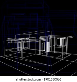 Architecture building construction line art design wallpaper. Home graphic 3d wireframe drawing background.