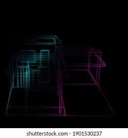 Architecture building construction line art design wallpaper. Home graphic 3d wireframe drawing background.