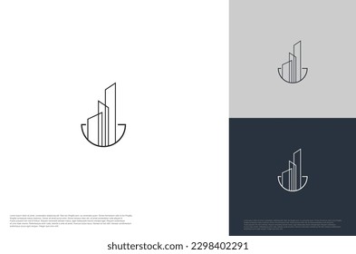 Architecture building construction modern line art design. Logo template vector illustration