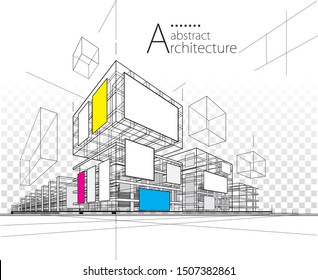 Architecture building construction urban 3D illustration abstract background. 