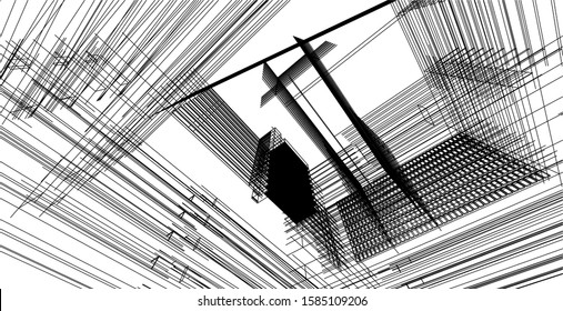 Architecture building construction urban 3D design abstract background.