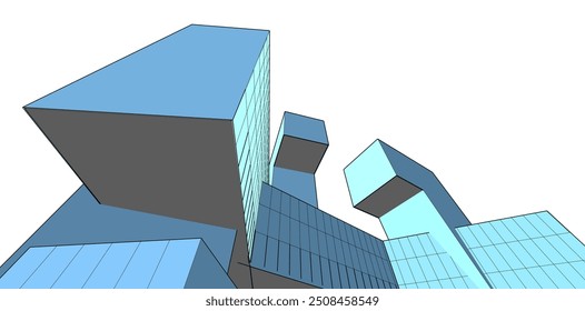 Construção de arquitetura. Desenhar ilustração 3d do vetor de fundo