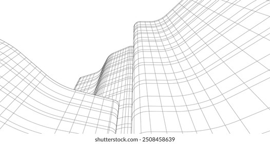 Construção de arquitetura. Desenhar ilustração 3d do vetor de fundo