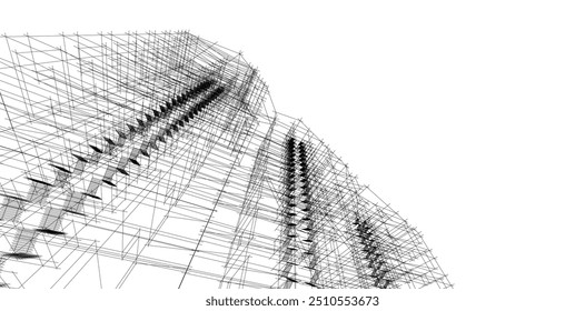 Construção de arquitetura. Desenhar ilustração 3d do vetor de fundo