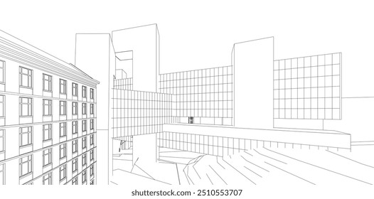 Construção de arquitetura. Desenhar ilustração 3d do vetor de fundo