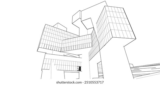 Construção de arquitetura. Desenhar ilustração 3d do vetor de fundo